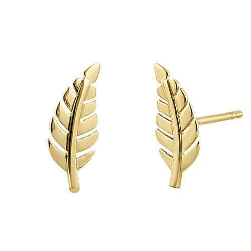 Solid 14K Yellow Gold Leaf Earrings