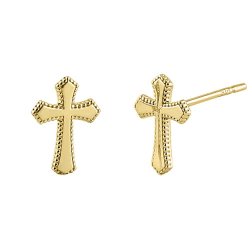 Solid 14K Yellow Gold Pointed Cross Earrings