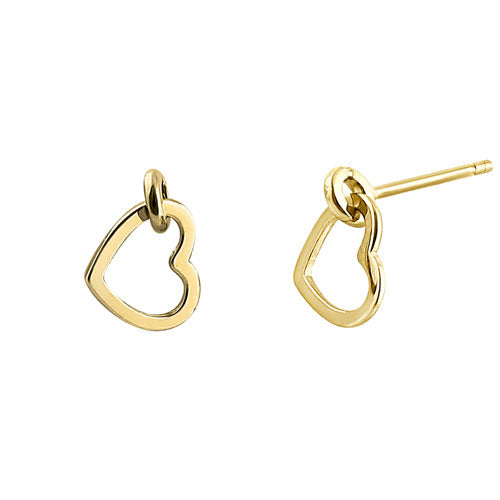 Solid 14K Yellow Gold Dangle Heart Earrings
