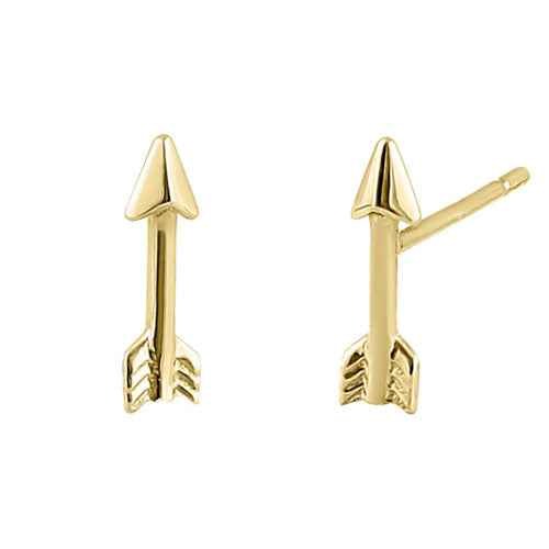 Solid 14K Yellow Gold Trendy Arrow Earrings