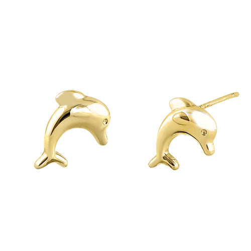 Solid 14K Yellow Gold Dolphion Earrings