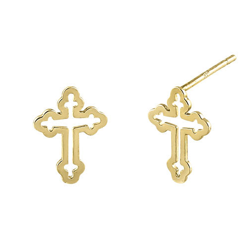 Solid 14K Yellow Gold Budded Cross Earrings