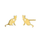 Solid 14K Yellow Gold Cat with Heart Earrings