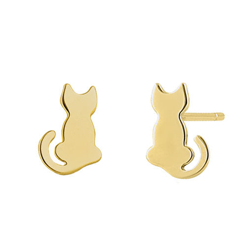Solid 14K Yellow Gold Kitten Façade Earrings