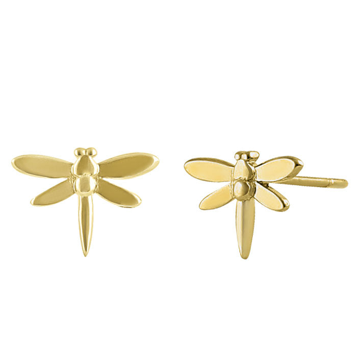 Solid 14K Yellow Gold Dragonfly Earrings