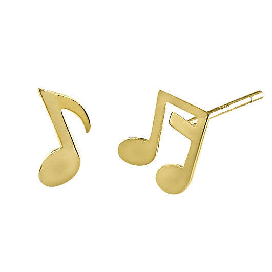 Solid 14K Yellow Gold Music Notes Earrings