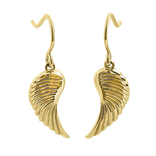 Solid 14K Yellow Gold Angel Wings Earrings