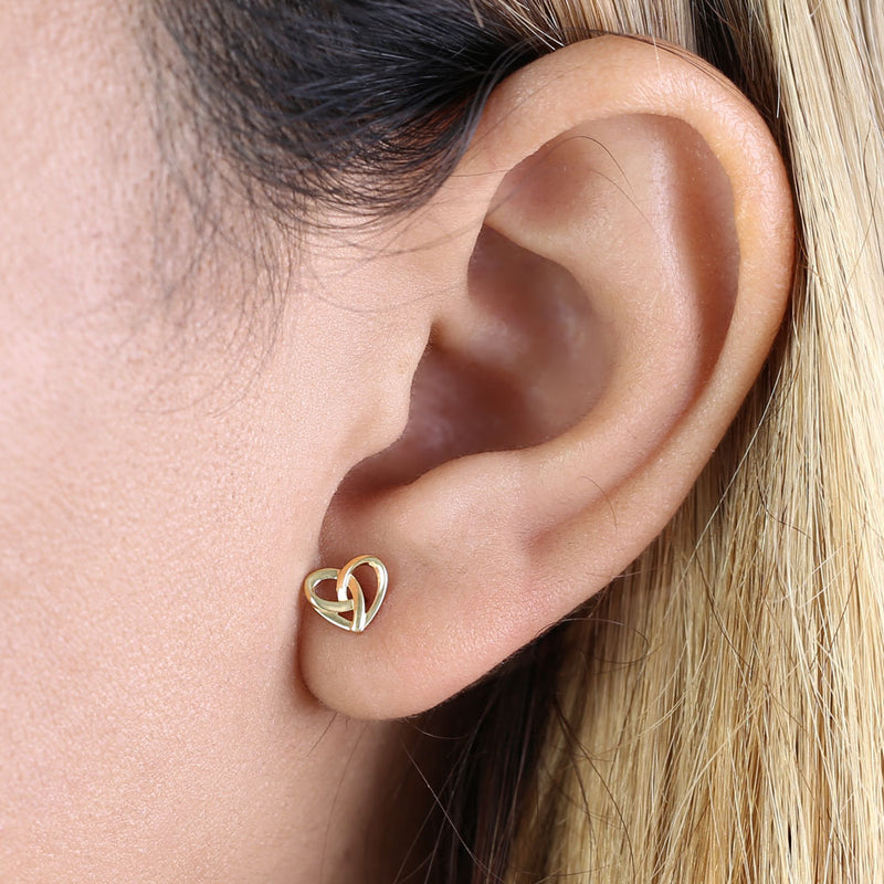 Solid 14K Yellow Gold Triquetra Heart Earrings