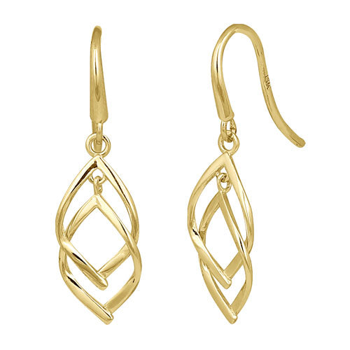 Solid 14K Yellow Gold Overlapping Hook Earrings