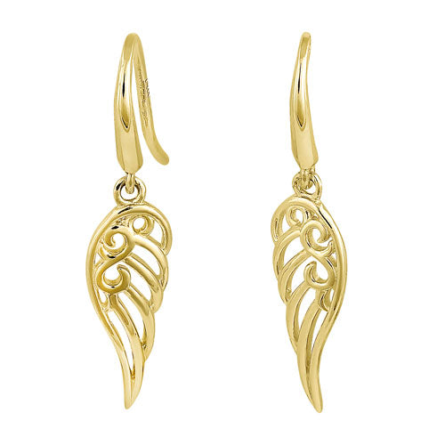 Solid 14K Yellow Gold Elegant Wings Earrings
