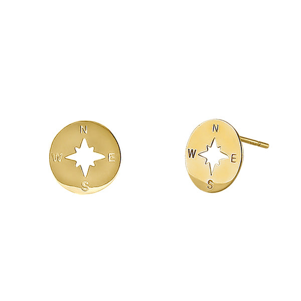 Solid 14K Yellow Gold Compass Earrings