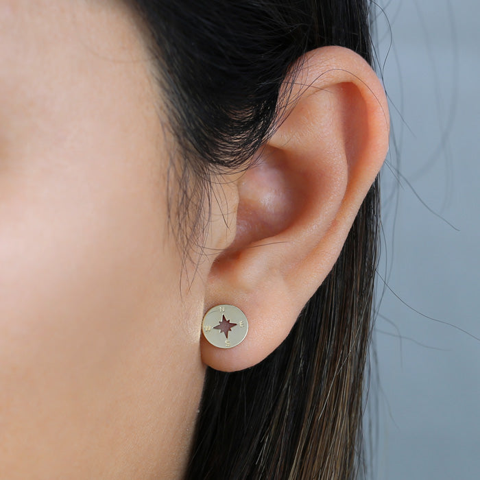 Solid 14K Yellow Gold Compass Earrings