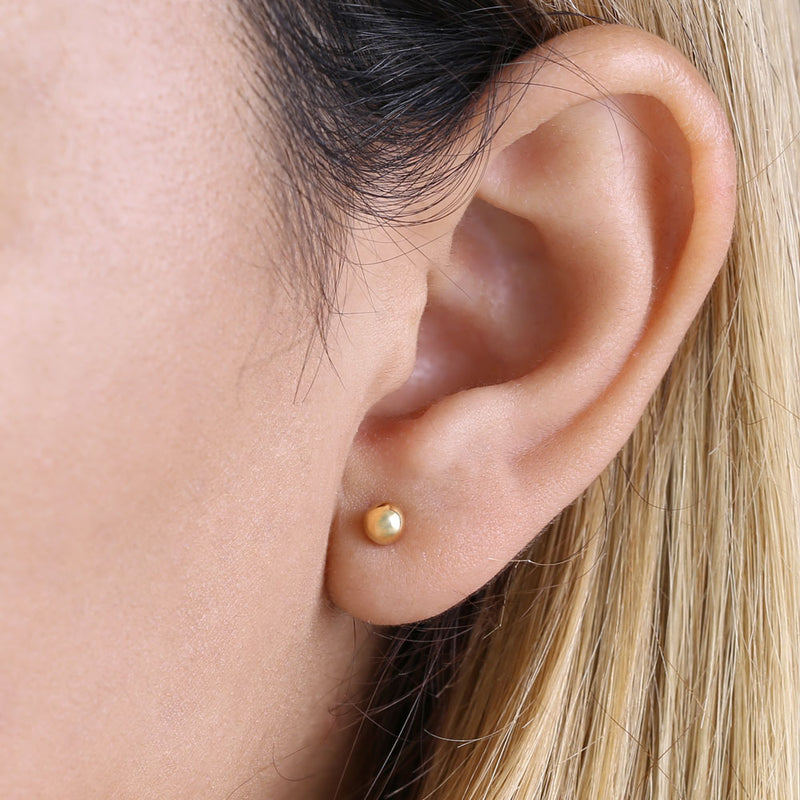 Solid 14K Yellow Gold 4mm Ball Earrings