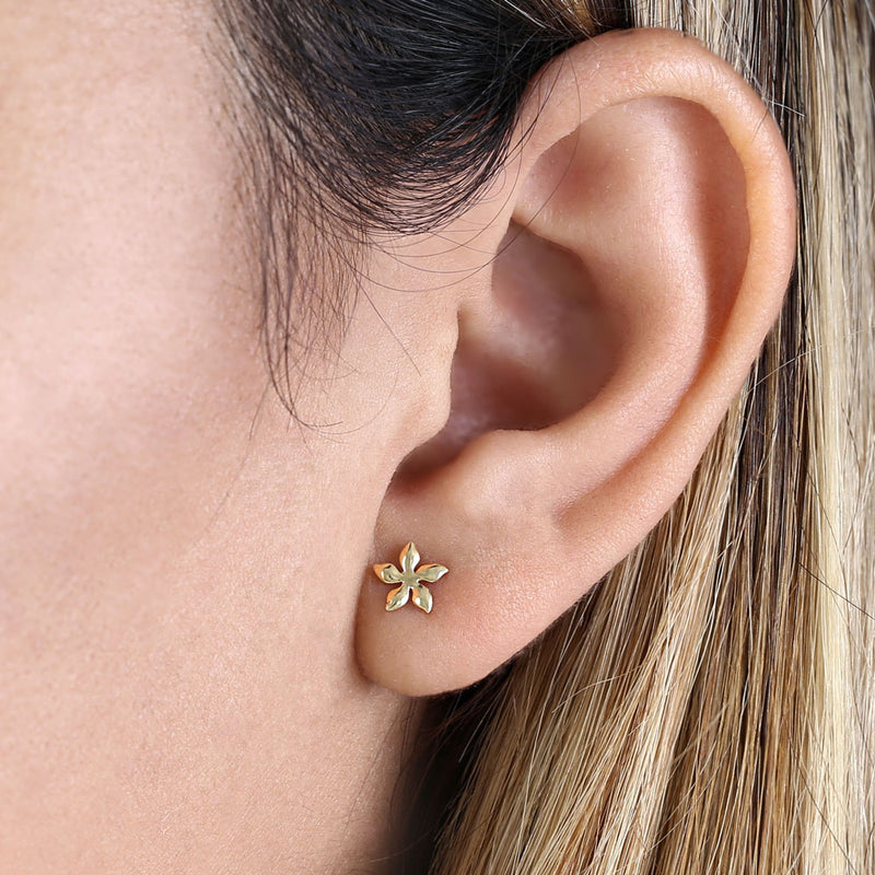 Solid 14K Yellow Gold Pinwheel Flower Earrings
