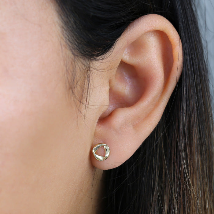 Solid 14K Yellow Gold Circular Twist Earrings