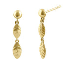 Solid 14K Yellow Gold Dangle Feather Earrings