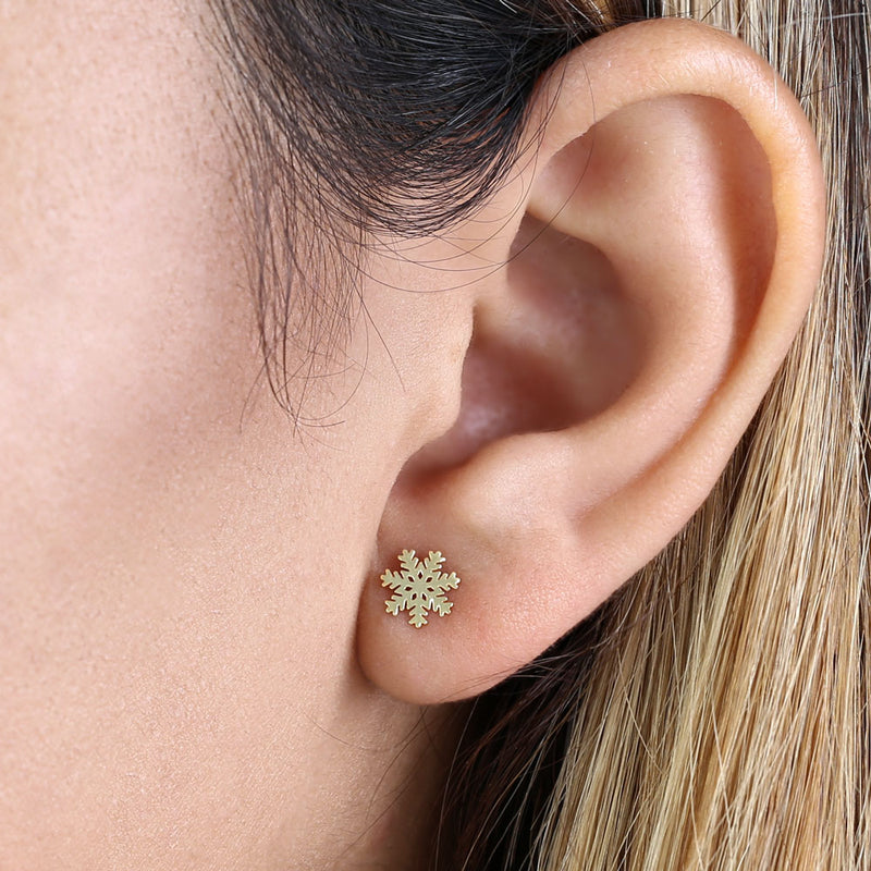 Solid 14K Yellow Gold Snowflake Earrings