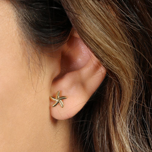Solid 14k Yellow Gold Small Starfish Stud Earrings