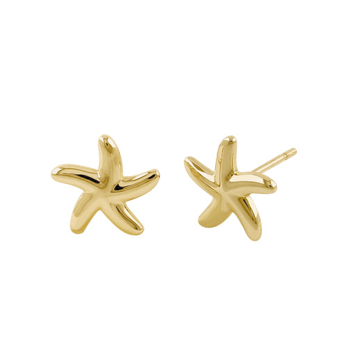 Solid 14k Yellow Gold Small Starfish Stud Earrings