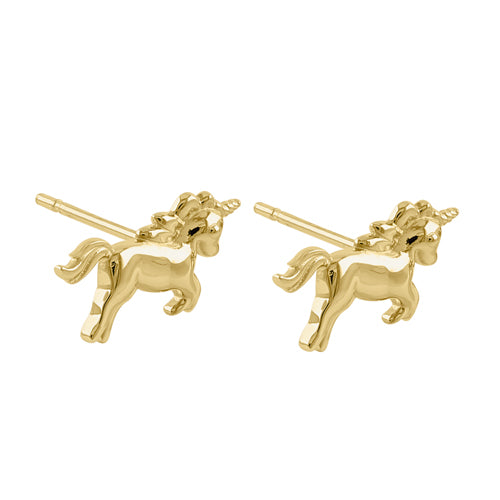 Solid 14k Yellow Gold Small Unicorn Earrings