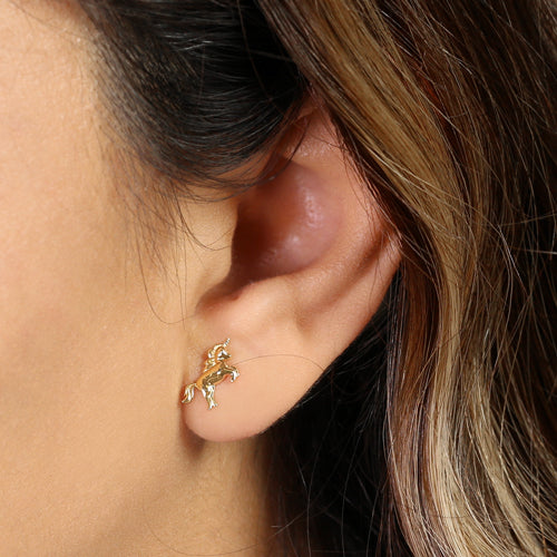 Solid 14k Yellow Gold Small Unicorn Earrings