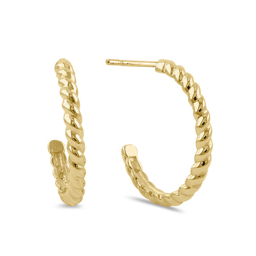 Solid 14k Yellow Gold 14mm X 1.5mm Rope Hoop Earrings