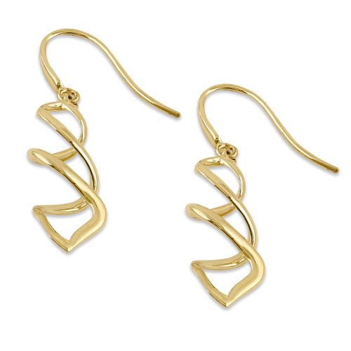 Solid 14k Yellow Gold Dangling Triple Twist Earrings