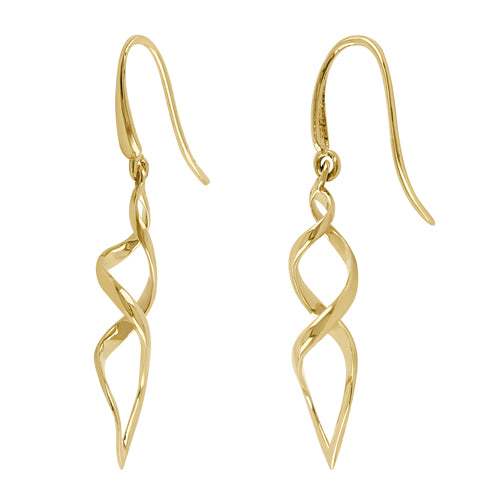 Solid 14k Yellow Gold Dangling Triple Twist Earrings