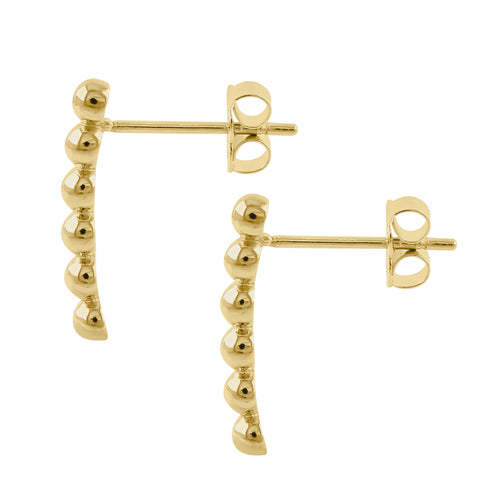 Solid 14k Yellow Gold Beaded Bar Stud Earrings