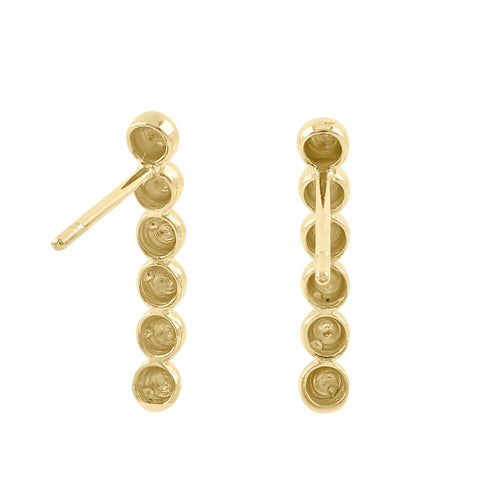 Solid 14k Yellow Gold Beaded Bar Stud Earrings