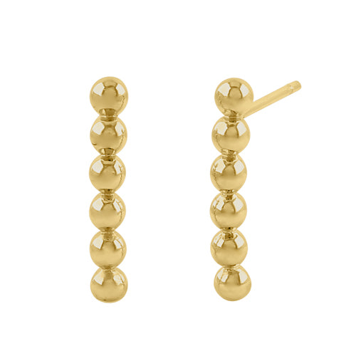 Solid 14k Yellow Gold Beaded Bar Stud Earrings