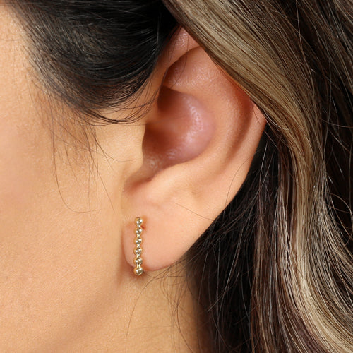 Solid 14k Yellow Gold Beaded Bar Stud Earrings