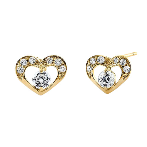 .22 ct Solid 14K Yellow Gold Pristine Heart Round Clear CZ Earrings