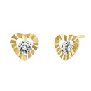 .22 ct Solid 14K Yellow Gold Ridged Heart Round Clear CZ Earrings