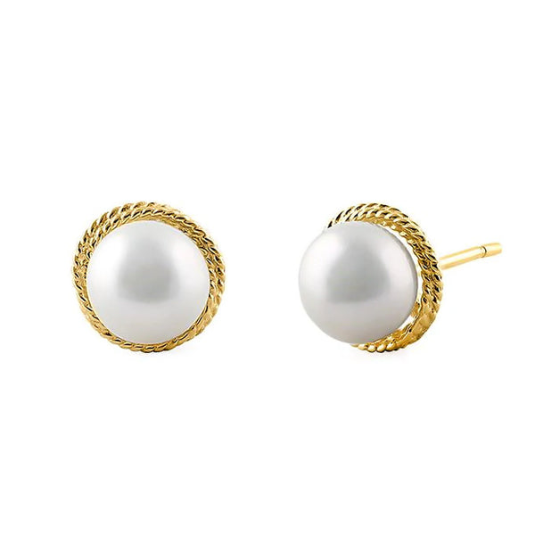 Solid 14K Yellow Gold Pearl Earrings