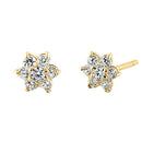 Solid 14K Yellow Gold Dainty Flower Clear CZ Earrings