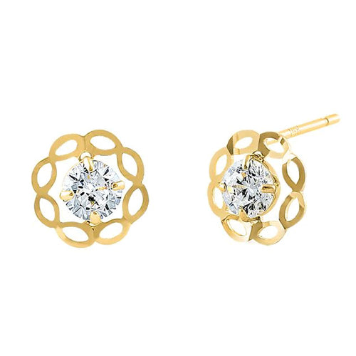 .34 ct Solid 14K Yellow Gold Infinity Flower Clear CZ Earrings