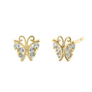 Solid 14K Yellow Gold Butterfly Clear CZ Earrings