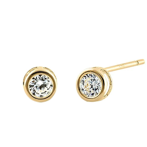 .22 ct Solid 14K Yellow Gold 3mm Round Cut Clear CZ Earrings