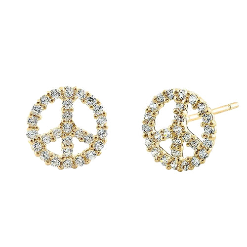 Solid 14K Yellow Gold Peace Clear CZ Earrings