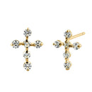 Solid 14K Yellow Gold Cross Clear CZ Earrings