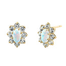 Solid 14K Yellow Gold Oval White Lab Opal & Clear CZ Earrings
