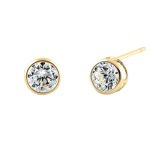 .5 ct Solid 14K Yellow Gold 4mm Round Cut Clear CZ Earrings