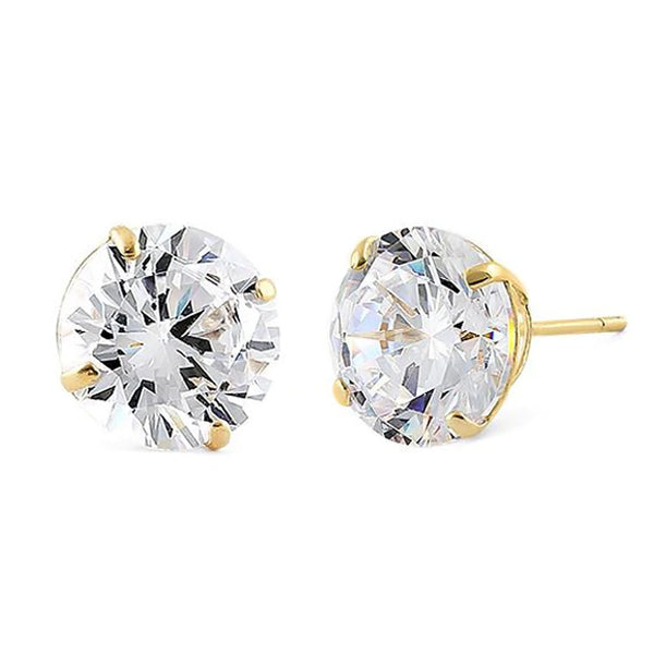 4.08 ct Solid 14K Yellow Gold 8mm Round Cut Clear CZ Earrings