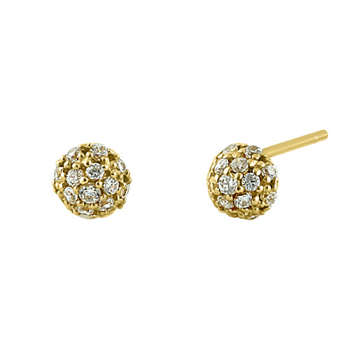 Solid 14K Yellow Gold Clear CZ Half Ball Stud Earrings