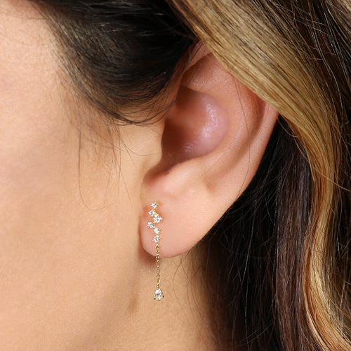 Solid 14K Yellow Gold Sparkle Clear CZ Pear Dangle Stud Earrings