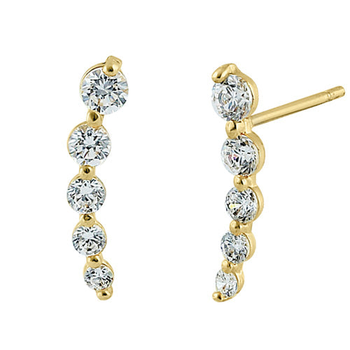 Solid 14K Yellow Gold 5 Clear Round CZ Stud Earrings