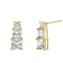 Solid 14K Yellow Gold Triple Princess CZ Earrings