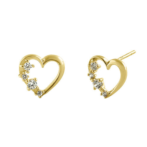 Solid 14K Yellow Gold Heart CZ Earrings