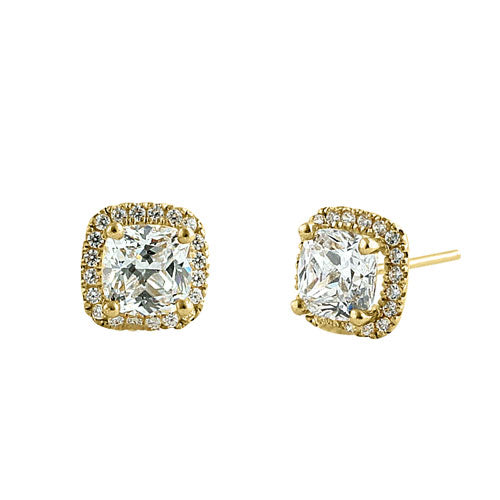 .92 ct Solid 14K Yellow Gold Cushion Halo CZ Earrings